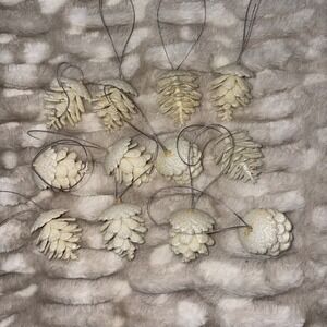 Set Of 12 White Glitter Pinecone Ornaments Glam Decor Holiday